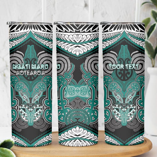 Aotearoa Iwi Ngati Maru Personalised Skinny Tumbler Maori Kowhaiwhai Pattern