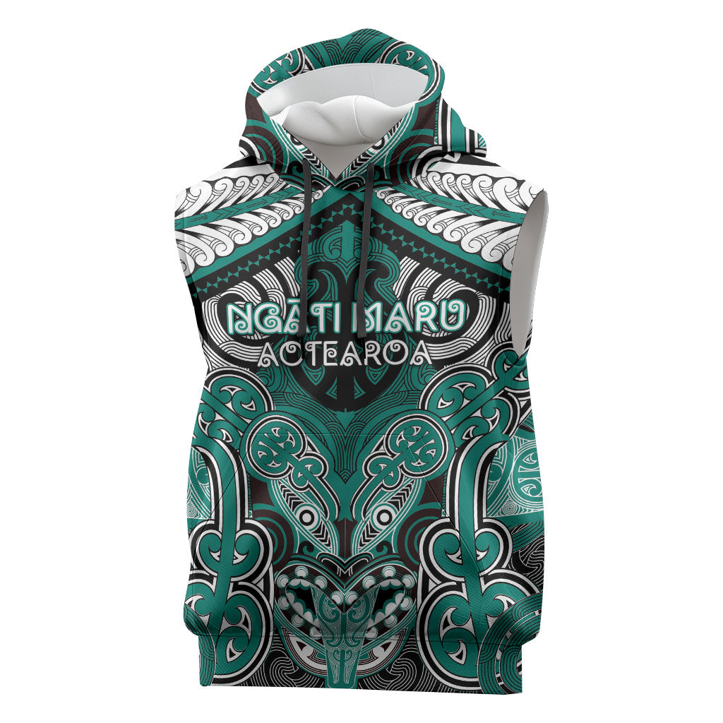 Aotearoa Iwi Ngati Maru Personalised Sleeveless Hoodie Maori Kowhaiwhai Pattern