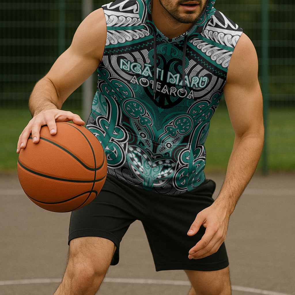 Aotearoa Iwi Ngati Maru Personalised Sleeveless Hoodie Maori Kowhaiwhai Pattern