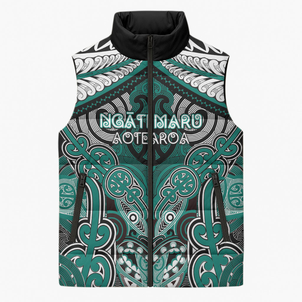 Aotearoa Iwi Ngati Maru Personalised Sleeveless Puffer Jacket Maori Kowhaiwhai Pattern