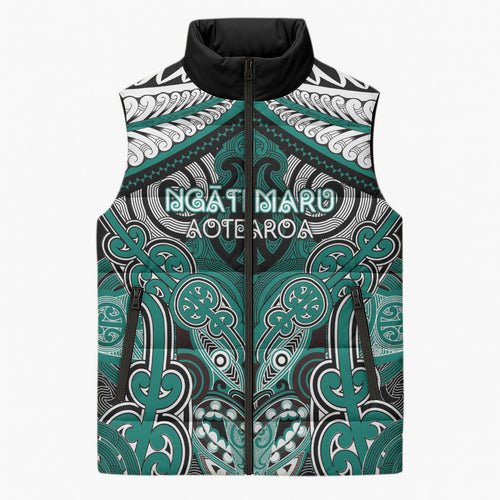 Aotearoa Iwi Ngati Maru Personalised Sleeveless Puffer Jacket Maori Kowhaiwhai Pattern
