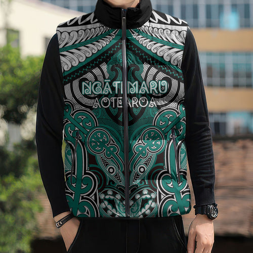 Aotearoa Iwi Ngati Maru Personalised Sleeveless Puffer Jacket Maori Kowhaiwhai Pattern