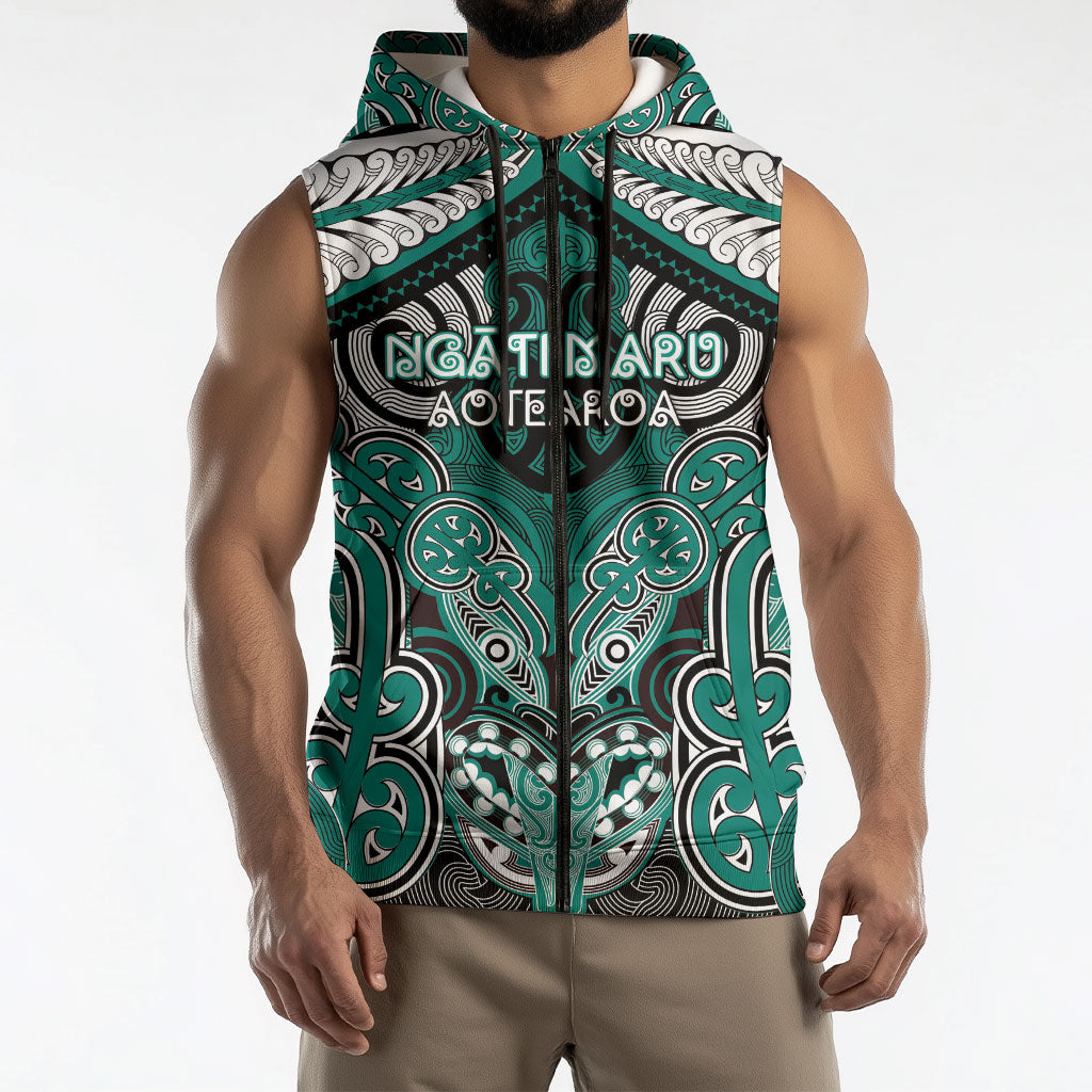Aotearoa Iwi Ngati Maru Personalised Sleeveless Zip Hoodie Maori Kowhaiwhai Pattern