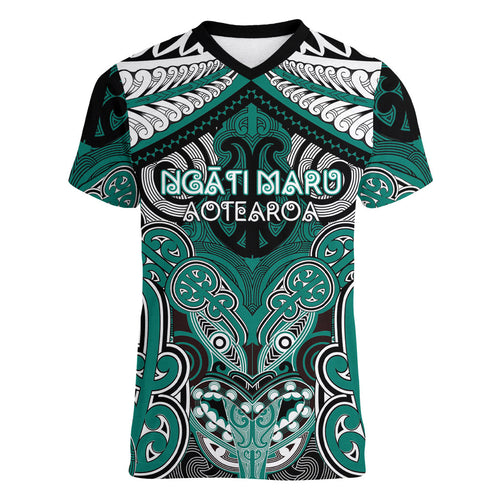 Aotearoa Iwi Ngati Maru Personalised Women V-Neck T-Shirt Maori Kowhaiwhai Pattern