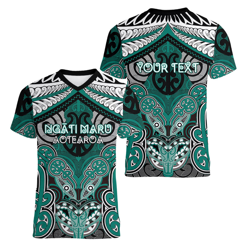 Aotearoa Iwi Ngati Maru Personalised Women V-Neck T-Shirt Maori Kowhaiwhai Pattern