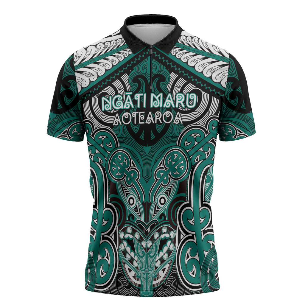 Aotearoa Iwi Ngati Maru Personalised Zipper Polo Shirt Maori Kowhaiwhai Pattern