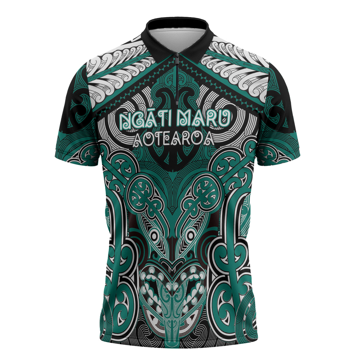 Aotearoa Iwi Ngati Maru Personalised Zipper Polo Shirt Maori Kowhaiwhai Pattern