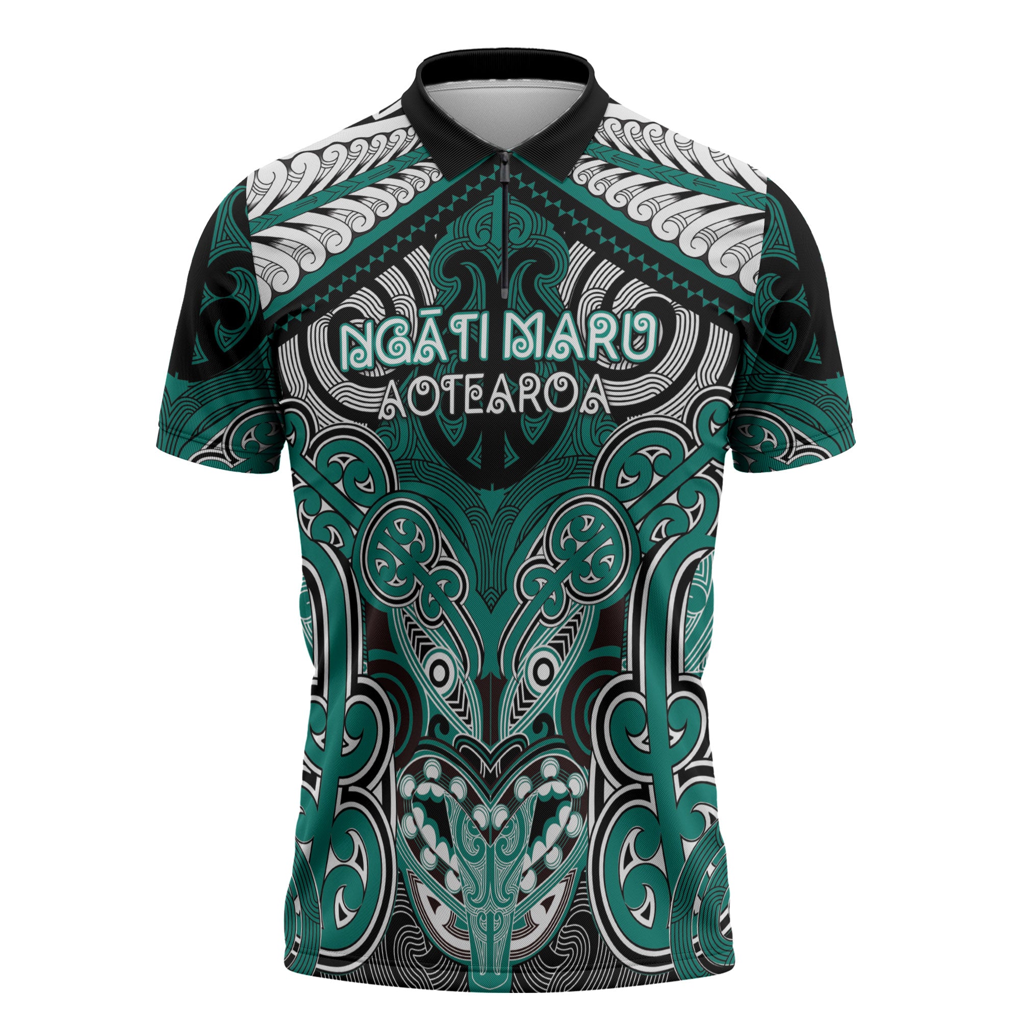 Aotearoa Iwi Ngati Maru Personalised Zipper Polo Shirt Maori Kowhaiwhai Pattern