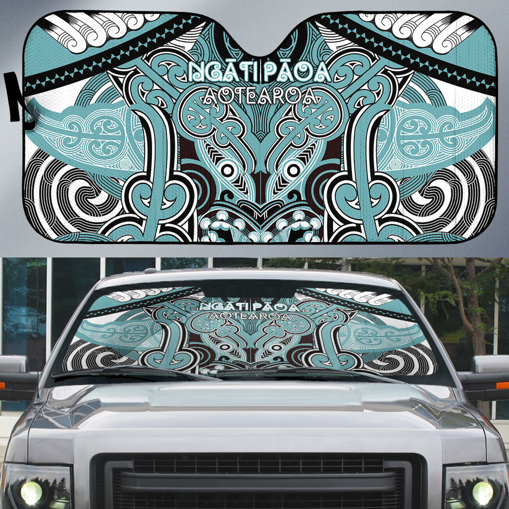 Aotearoa Iwi Ngati Paoa Auto Sun Shade Maori Kowhaiwhai Pattern