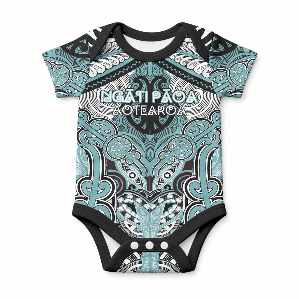 Aotearoa Iwi Ngati Paoa Personalised Baby Onesie Maori Kowhaiwhai Pattern