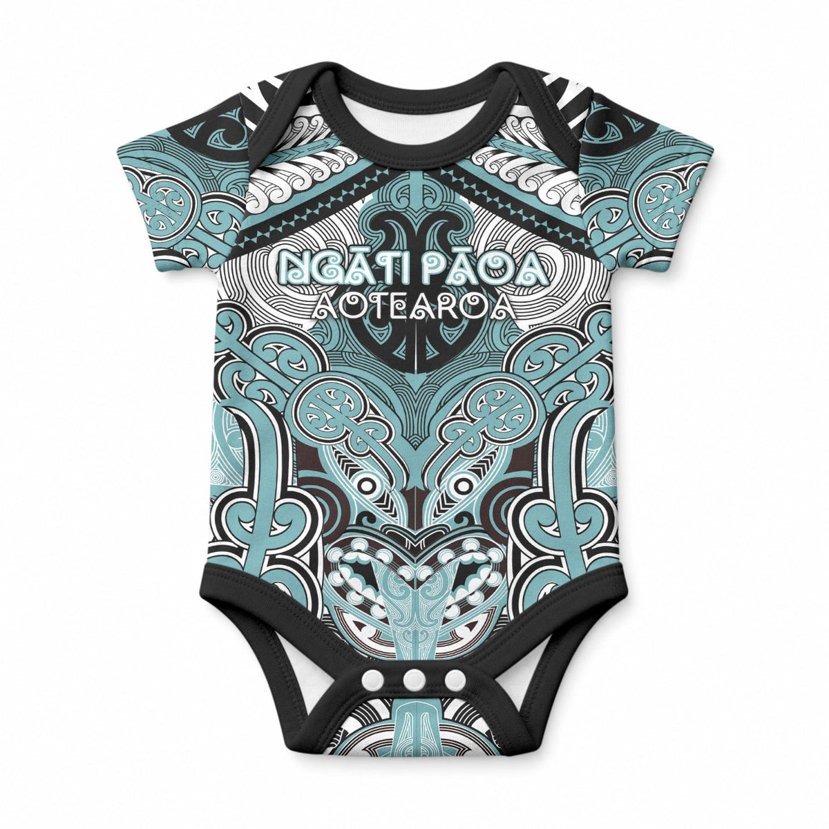 Aotearoa Iwi Ngati Paoa Personalised Baby Onesie Maori Kowhaiwhai Pattern