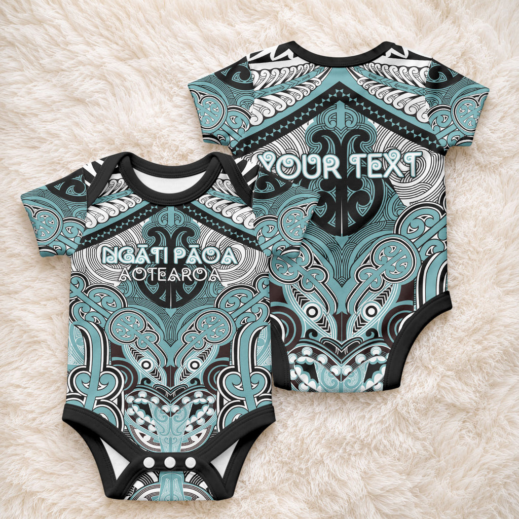Aotearoa Iwi Ngati Paoa Personalised Baby Onesie Maori Kowhaiwhai Pattern