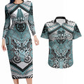 Aotearoa Iwi Ngati Paoa Personalised Couples Matching Long Sleeve Bodycon Dress and Hawaiian Shirt Maori Kowhaiwhai Pattern