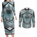Aotearoa Iwi Ngati Paoa Personalised Couples Matching Long Sleeve Bodycon Dress and Long Sleeve Button Shirt Maori Kowhaiwhai Pattern