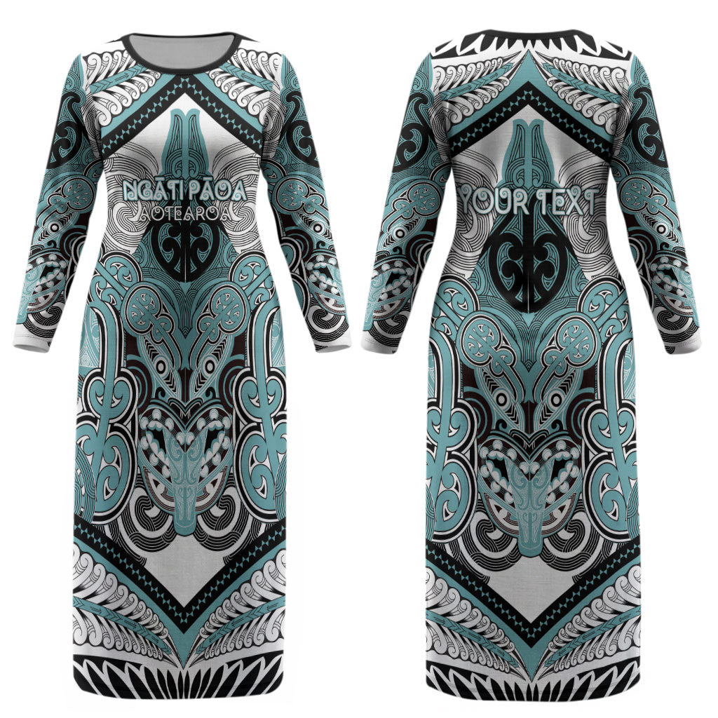 Aotearoa Iwi Ngati Paoa Personalised Couples Matching Long Sleeve Bodycon Dress and Long Sleeve Button Shirt Maori Kowhaiwhai Pattern