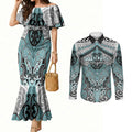 Aotearoa Iwi Ngati Paoa Personalised Couples Matching Mermaid Dress and Long Sleeve Button Shirt Maori Kowhaiwhai Pattern