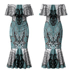 Aotearoa Iwi Ngati Paoa Personalised Couples Matching Mermaid Dress and Long Sleeve Button Shirt Maori Kowhaiwhai Pattern