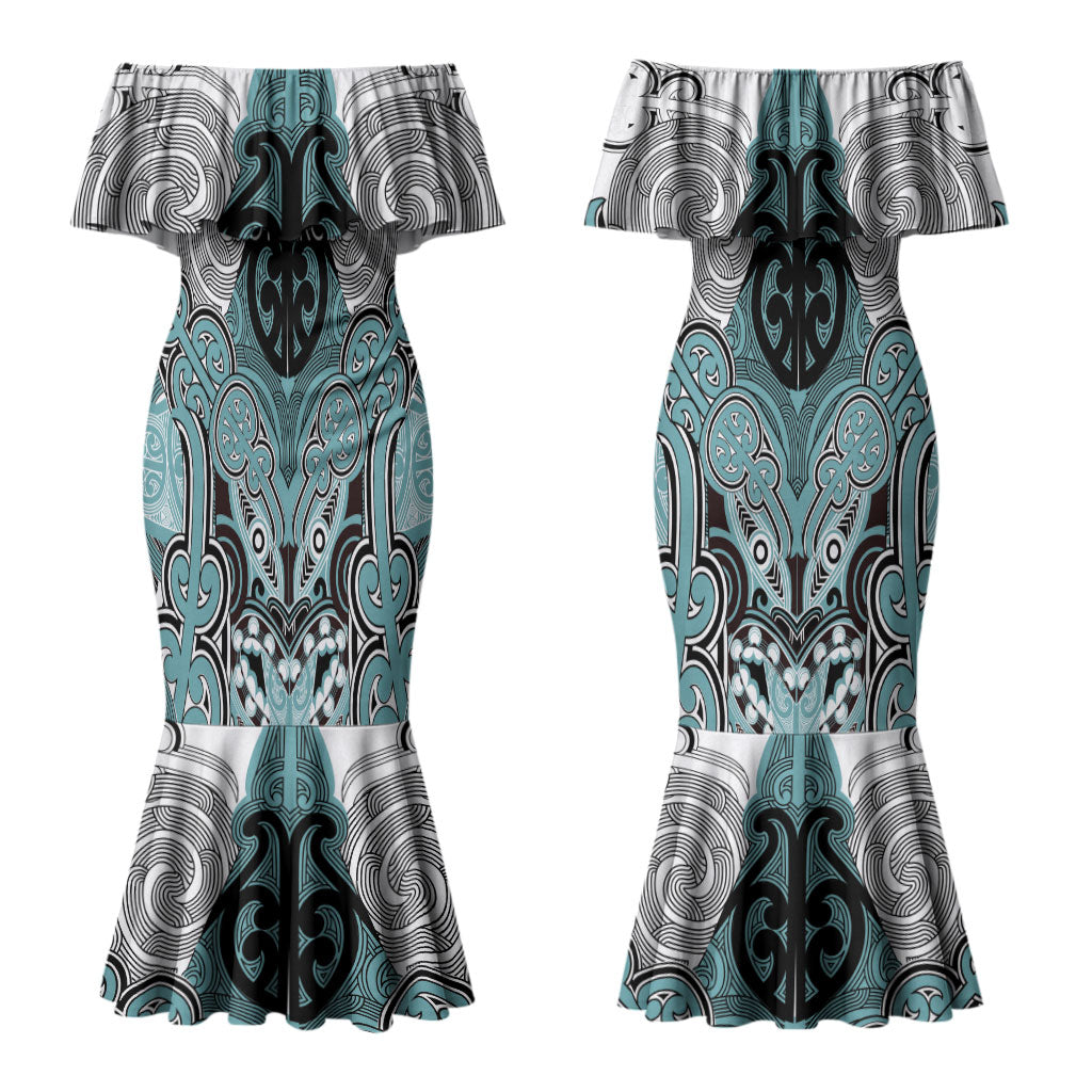 Aotearoa Iwi Ngati Paoa Personalised Couples Matching Mermaid Dress and Long Sleeve Button Shirt Maori Kowhaiwhai Pattern