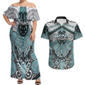 Aotearoa Iwi Ngati Paoa Personalised Couples Matching Off Shoulder Maxi Dress and Hawaiian Shirt Maori Kowhaiwhai Pattern