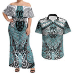 Aotearoa Iwi Ngati Paoa Personalised Couples Matching Off Shoulder Maxi Dress and Hawaiian Shirt Maori Kowhaiwhai Pattern