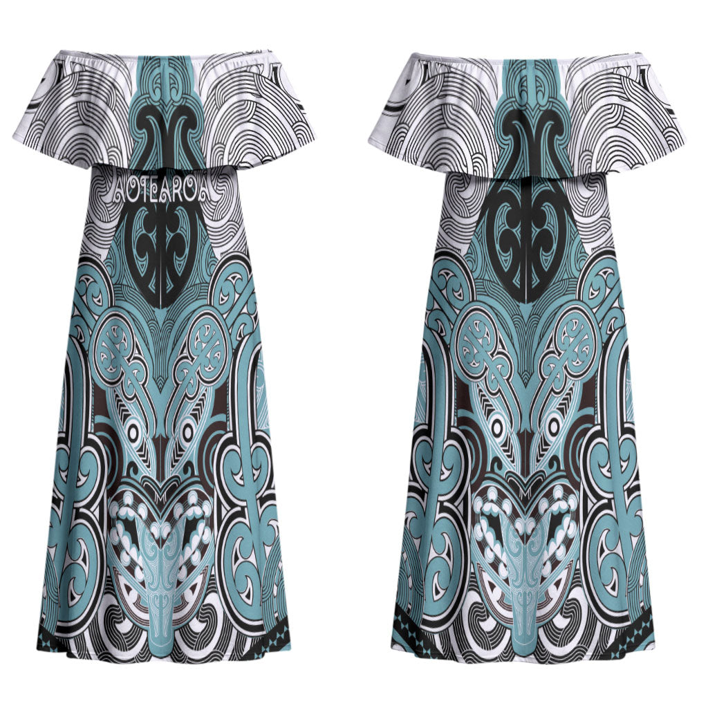 Aotearoa Iwi Ngati Paoa Personalised Couples Matching Off Shoulder Maxi Dress and Hawaiian Shirt Maori Kowhaiwhai Pattern