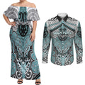 Aotearoa Iwi Ngati Paoa Personalised Couples Matching Off Shoulder Maxi Dress and Long Sleeve Button Shirt Maori Kowhaiwhai Pattern