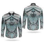 Aotearoa Iwi Ngati Paoa Personalised Couples Matching Off Shoulder Maxi Dress and Long Sleeve Button Shirt Maori Kowhaiwhai Pattern