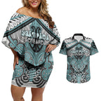 Aotearoa Iwi Ngati Paoa Personalised Couples Matching Off Shoulder Short Dress and Hawaiian Shirt Maori Kowhaiwhai Pattern