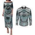 Aotearoa Iwi Ngati Paoa Personalised Couples Matching Puletasi and Long Sleeve Button Shirt Maori Kowhaiwhai Pattern
