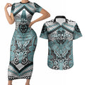 Aotearoa Iwi Ngati Paoa Personalised Couples Matching Short Sleeve Bodycon Dress and Hawaiian Shirt Maori Kowhaiwhai Pattern
