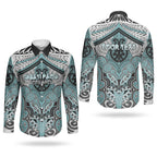 Aotearoa Iwi Ngati Paoa Personalised Couples Matching Short Sleeve Bodycon Dress and Long Sleeve Button Shirt Maori Kowhaiwhai Pattern