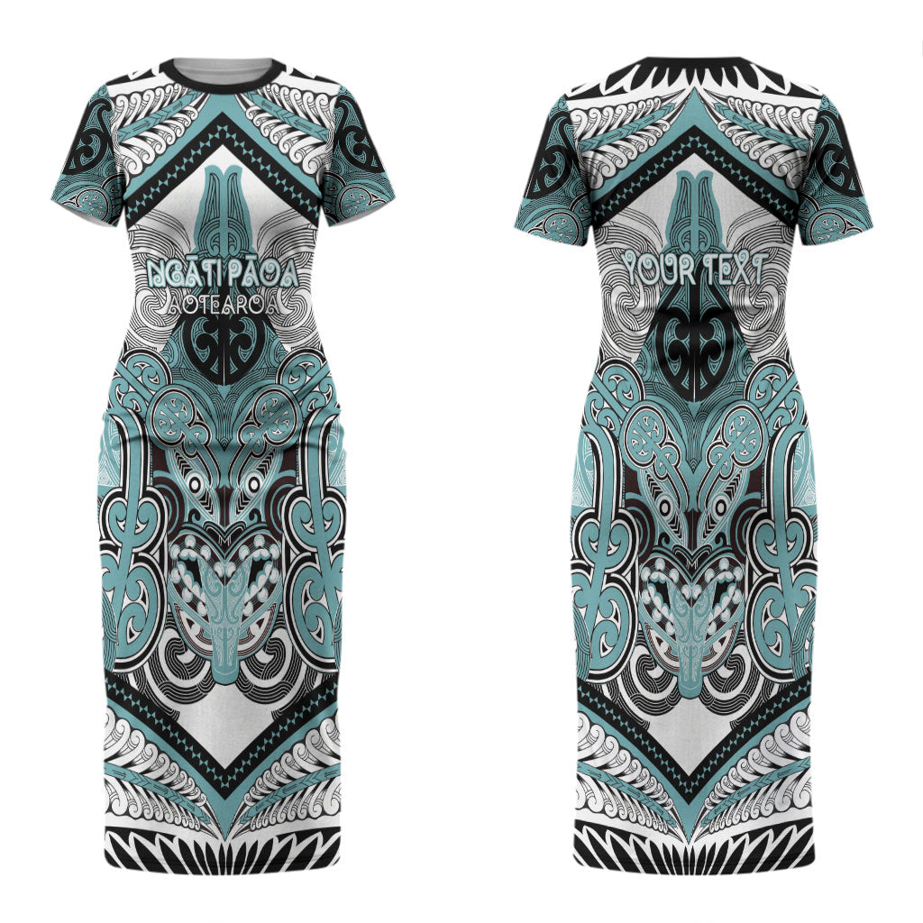 Aotearoa Iwi Ngati Paoa Personalised Couples Matching Short Sleeve Bodycon Dress and Long Sleeve Button Shirt Maori Kowhaiwhai Pattern