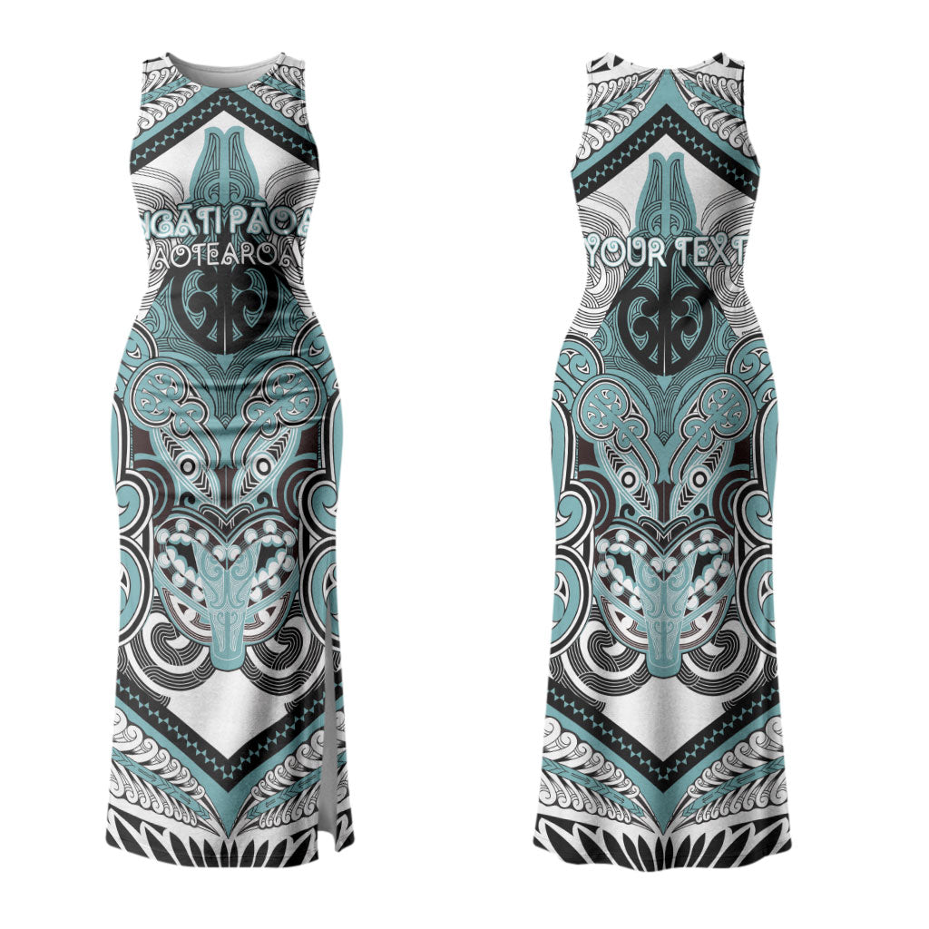 Aotearoa Iwi Ngati Paoa Personalised Couples Matching Tank Maxi Dress and Long Sleeve Button Shirt Maori Kowhaiwhai Pattern
