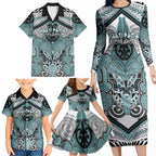 Aotearoa Iwi Ngati Paoa Personalised Family Matching Long Sleeve Bodycon Dress and Hawaiian Shirt Maori Kowhaiwhai Pattern