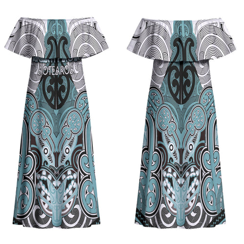 Aotearoa Iwi Ngati Paoa Personalised Family Matching Off Shoulder Maxi Dress and Hawaiian Shirt Maori Kowhaiwhai Pattern