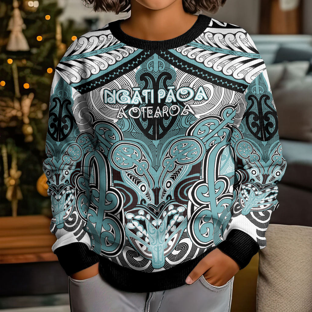Aotearoa Iwi Ngati Paoa Personalised Kid Ugly Christmas Sweater Maori Kowhaiwhai Pattern