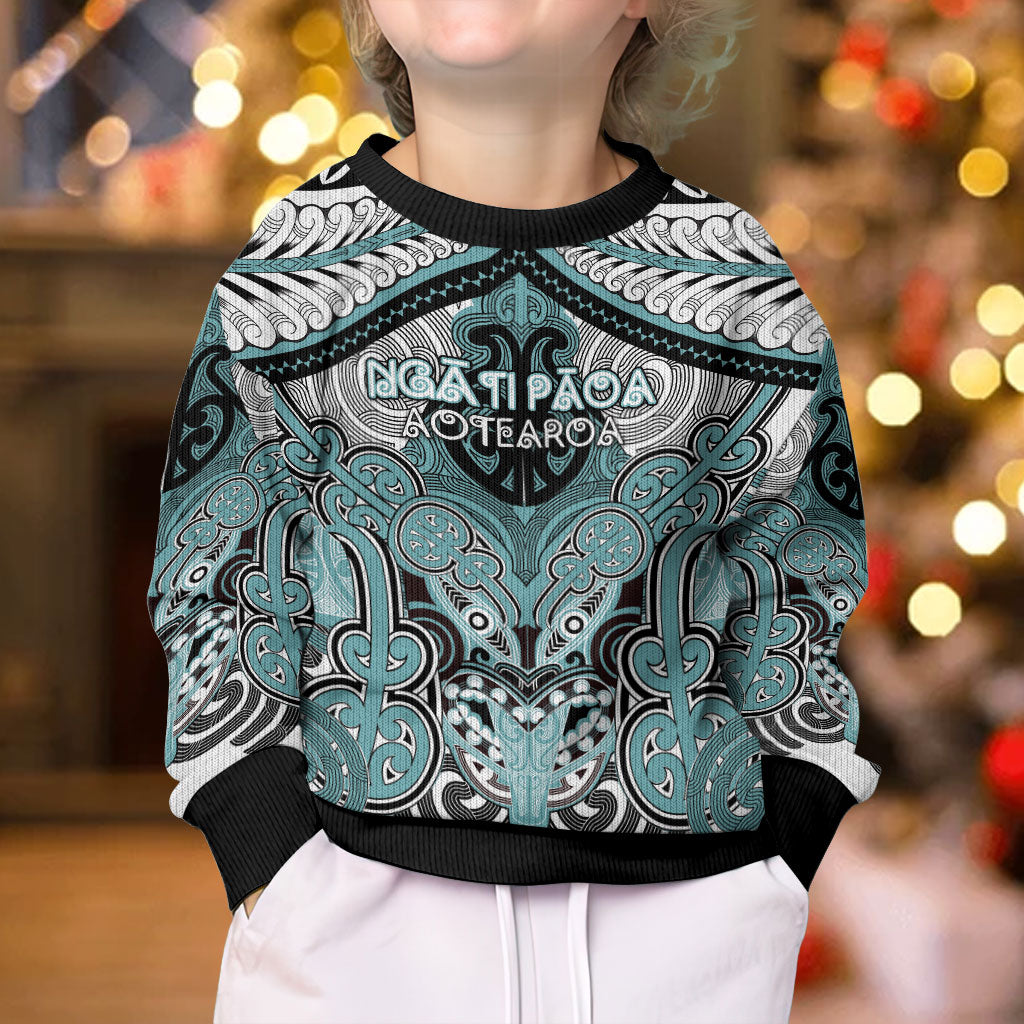 Aotearoa Iwi Ngati Paoa Personalised Kid Ugly Christmas Sweater Maori Kowhaiwhai Pattern