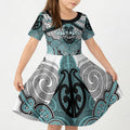 Aotearoa Iwi Ngati Paoa Personalised Kid Short Sleeve Dress Maori Kowhaiwhai Pattern