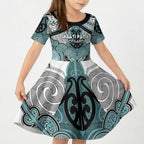 Aotearoa Iwi Ngati Paoa Personalised Kid Short Sleeve Dress Maori Kowhaiwhai Pattern
