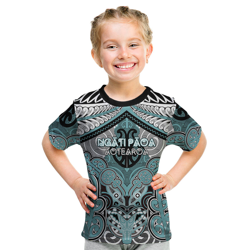 Aotearoa Iwi Ngati Paoa Personalised Kid T Shirt Maori Kowhaiwhai Pattern