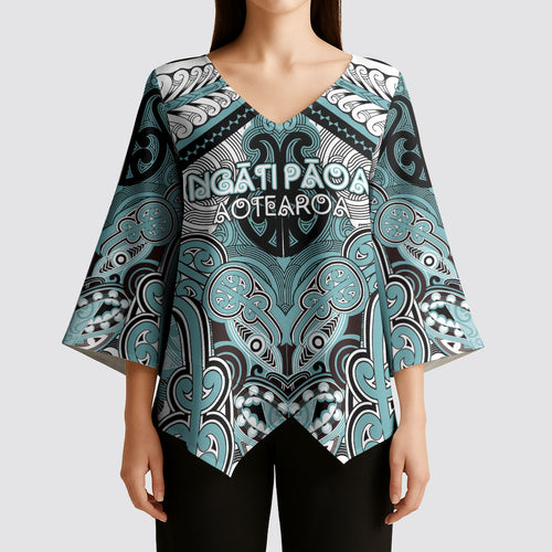Aotearoa Iwi Ngati Paoa Personalised Kimono Sleeve Blouse Maori Kowhaiwhai Pattern