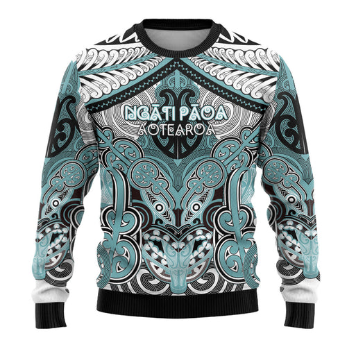 Aotearoa Iwi Ngati Paoa Personalised Ugly Christmas Sweater Maori Kowhaiwhai Pattern