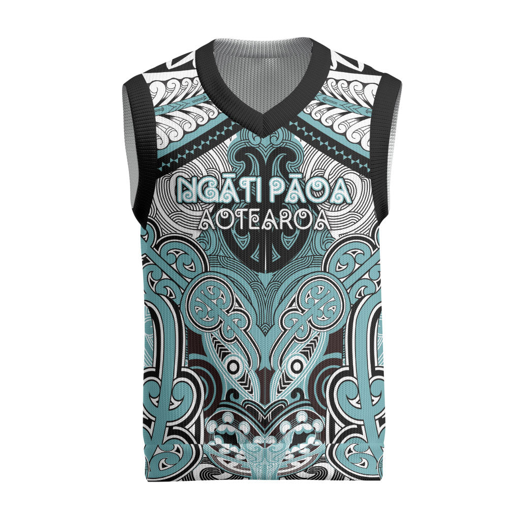 Aotearoa Iwi Ngati Paoa Personalised Christmas Knitted V-Neck Vest Maori Kowhaiwhai Pattern