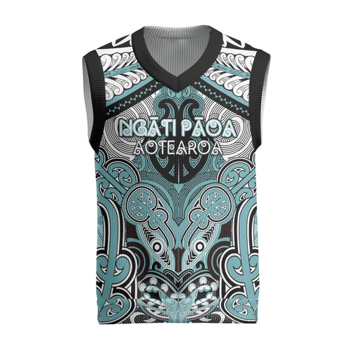 Aotearoa Iwi Ngati Paoa Personalised Christmas Knitted V-Neck Vest Maori Kowhaiwhai Pattern