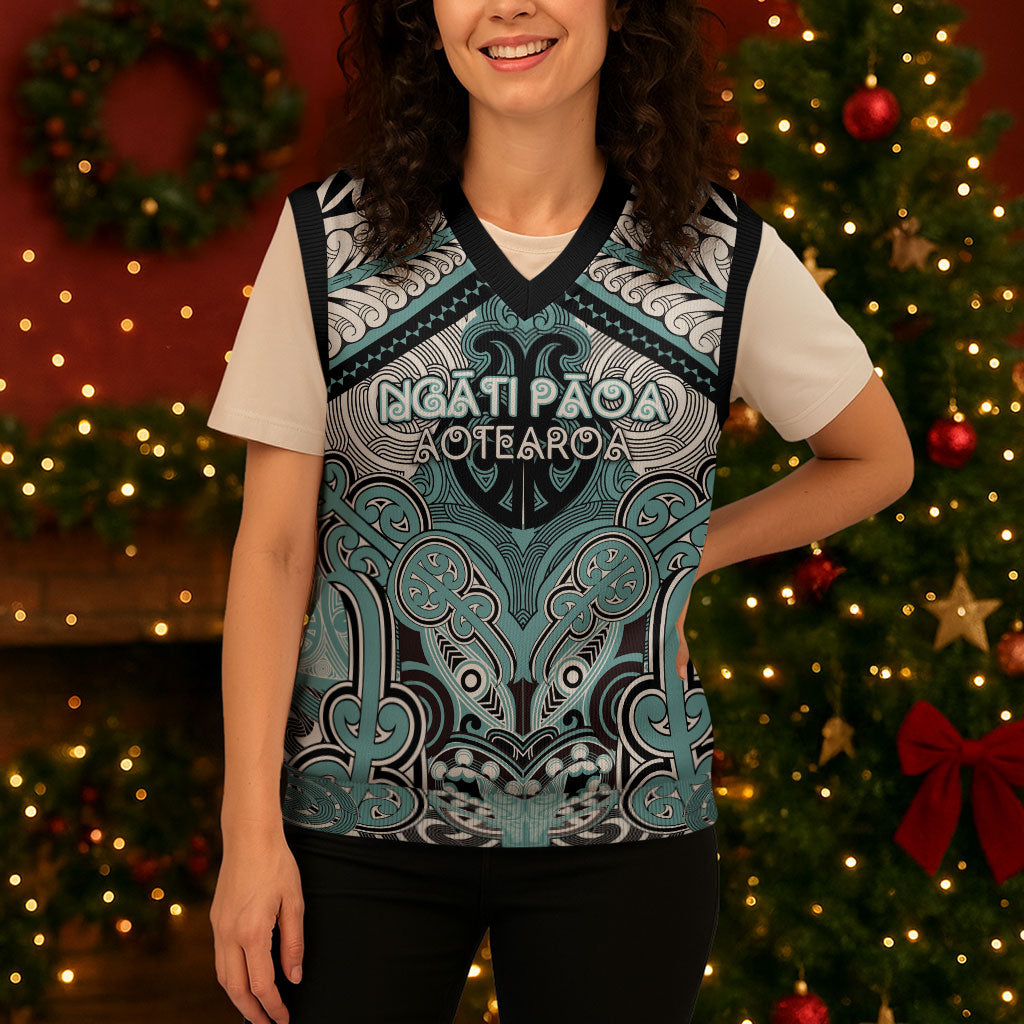 Aotearoa Iwi Ngati Paoa Personalised Christmas Knitted V-Neck Vest Maori Kowhaiwhai Pattern