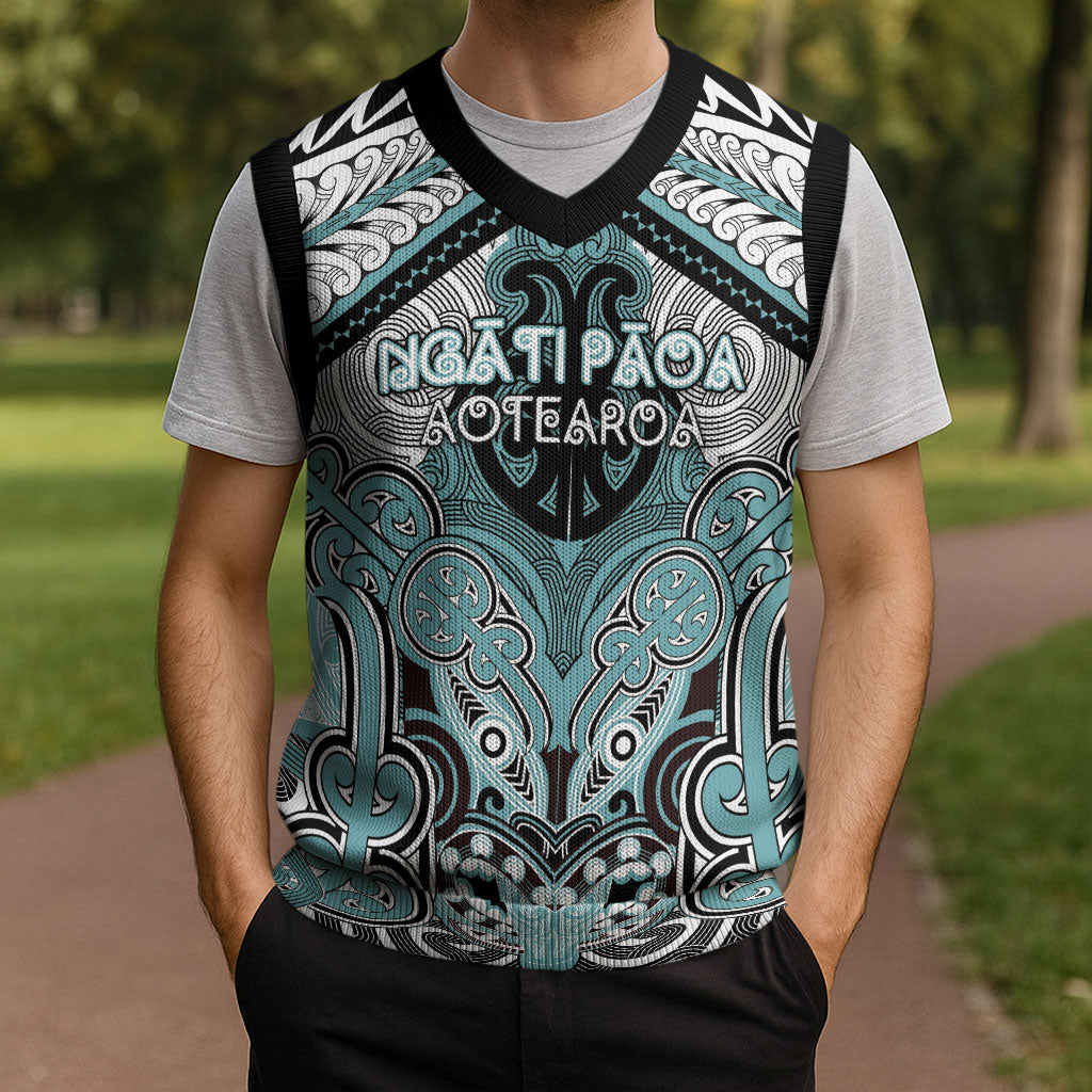 Aotearoa Iwi Ngati Paoa Personalised Christmas Knitted V-Neck Vest Maori Kowhaiwhai Pattern