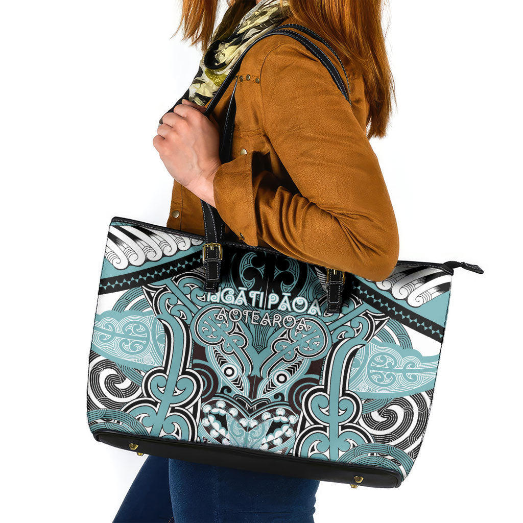 Aotearoa Iwi Ngati Paoa Leather Tote Bag Maori Kowhaiwhai Pattern