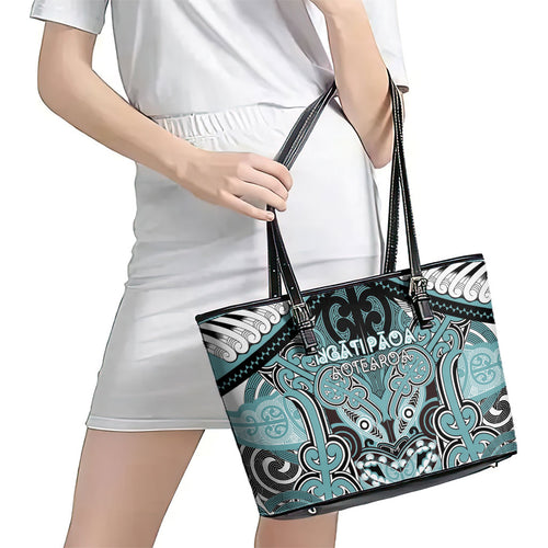 Aotearoa Iwi Ngati Paoa Leather Tote Bag Maori Kowhaiwhai Pattern