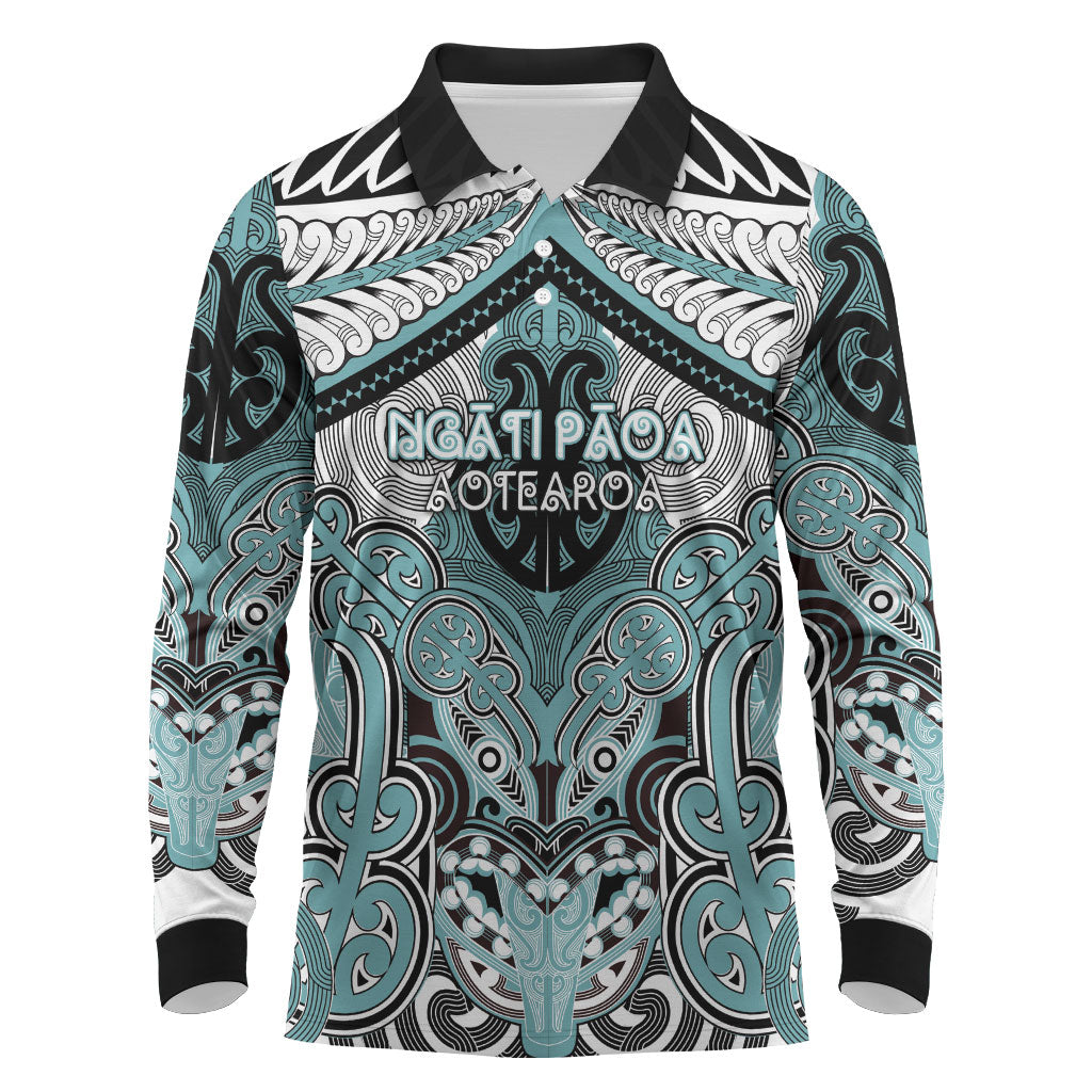 Aotearoa Iwi Ngati Paoa Personalised Long Sleeve Polo Shirt Maori Kowhaiwhai Pattern