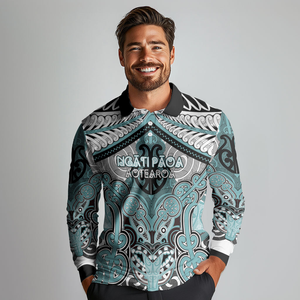 Aotearoa Iwi Ngati Paoa Personalised Long Sleeve Polo Shirt Maori Kowhaiwhai Pattern